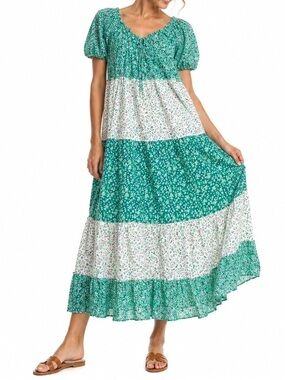 Zara Green and White Floral Tiered Maxi Dress